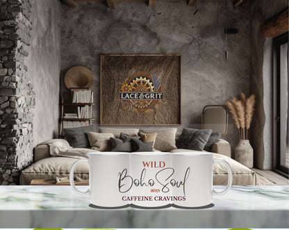 Wild Boho Soul with Caffeine Cravings – Gold or Silver Metallic Mug | Perfect for Caffeine Lovers