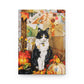Quilted-Look Tuxedo Cat Journal - Autumn Lantern Scene, Cat Lover Gift
