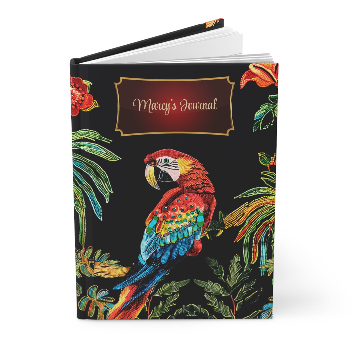Beaded Look Parrot Quilted Journal – Colorful Tropical Notebook Gift