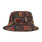 Amber Dusk Bucket Hat – Tribal Patch Pattern in Copper & Chestnut | Unisex All-Over Print Hat by Lace & Grit