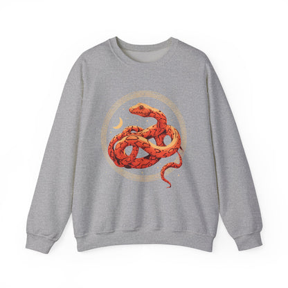 Celestial Serpent Sweatshirt – Boho Lunar Snake Design in Gold & Ember | Unisex Fleece by Lace & Grit