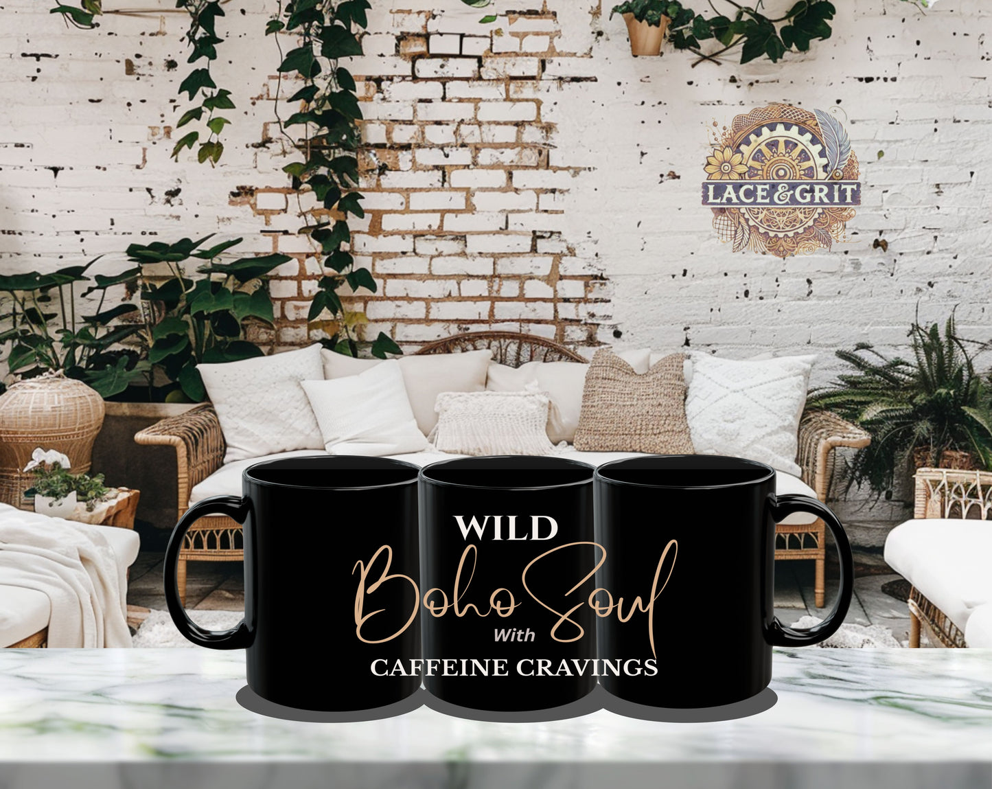 Wild Boho Soul with Caffeine Cravings – Black Ceramic Mug