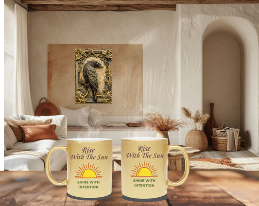 Bohemian Sunrise Metallic Mug – Gold or Silver Finish – Rise With The Sun, Shine With Intention