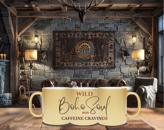 Wild Boho Soul with Caffeine Cravings – Gold or Silver Metallic Mug | Perfect for Caffeine Lovers