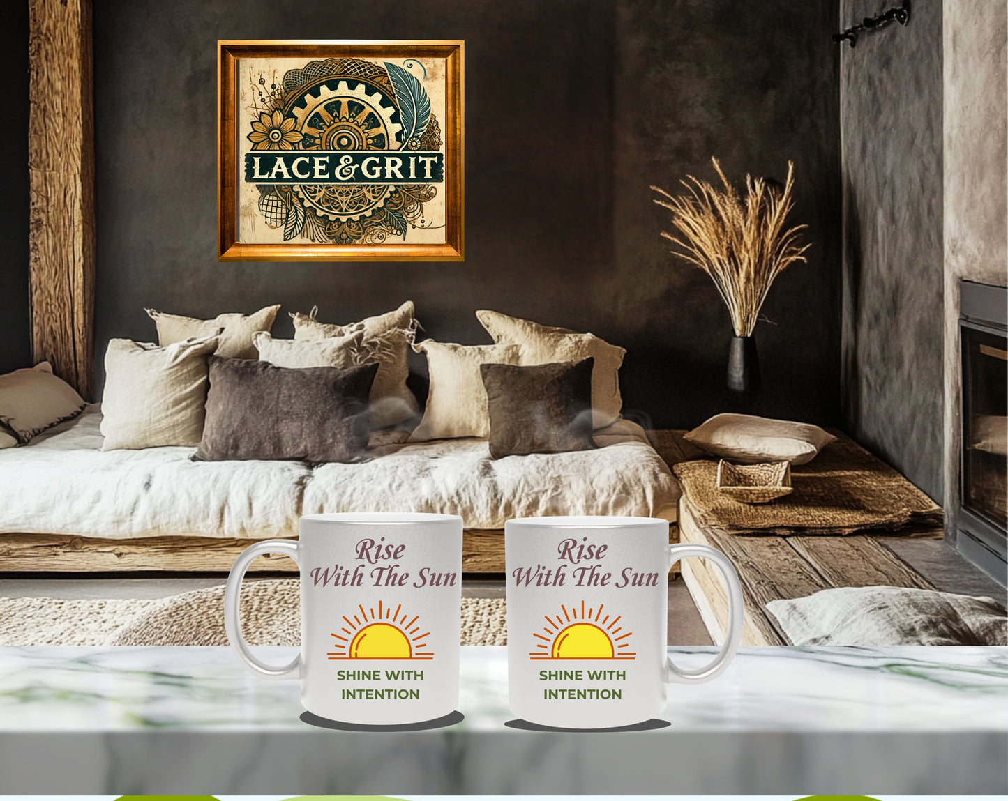Bohemian Sunrise Metallic Mug – Gold or Silver Finish – Rise With The Sun, Shine With Intention