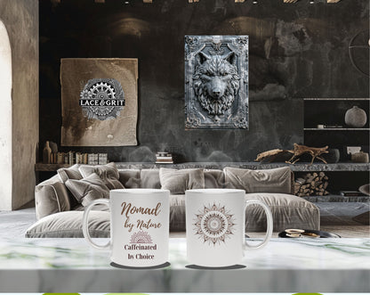 Nomad by Nature, Caffeinated by Choice | Metallic Boho Mug | 11oz & 15oz