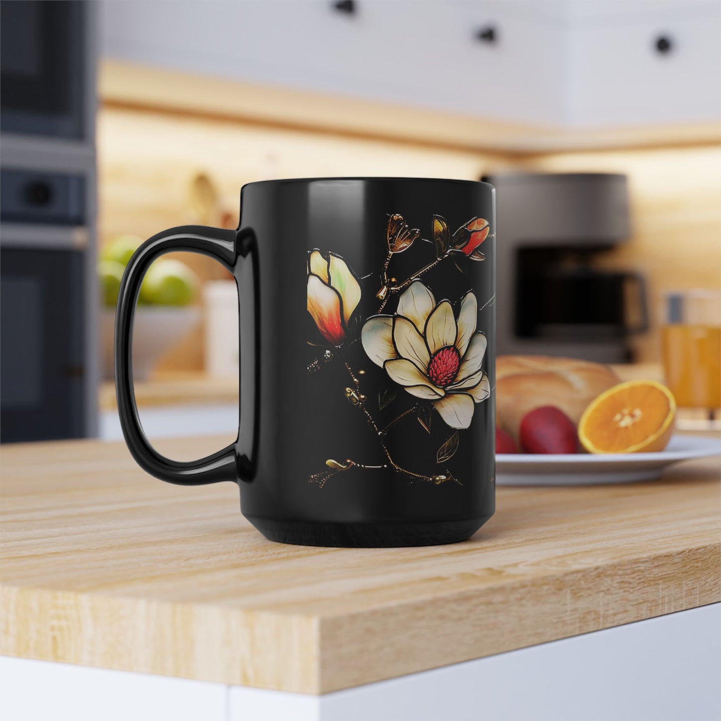 Stained Glass Look Hummingbird – Black Ceramic Mug