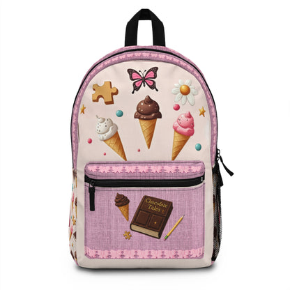 Cute Ice Cream Pattern Kids Backpack — Pink Butterfly & Dessert Print