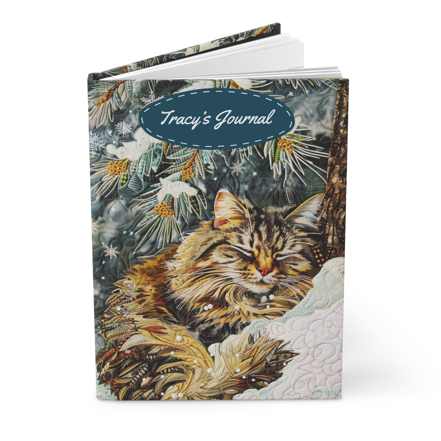 Quilted-Look Norwegian Forest Cat Journal - Winter Scene, Cat Gift