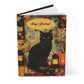 Quilted-Look Black Cat Journal - Autumn Lantern Scene, Cat Lover Gift