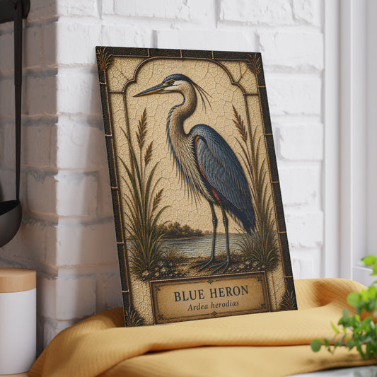 Blue Heron Glass Art Panel | Coastal Bird Wall Art | Tempered Glass Decor | Beach Cottage Decor | Bird Lover Gift