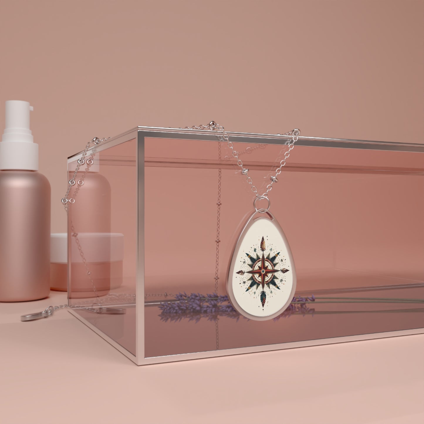 Feather Compass Necklace – Boho Teardrop Pendant with Tribal Navigation Symbol | Free Spirit Jewelry for Life’s Journey