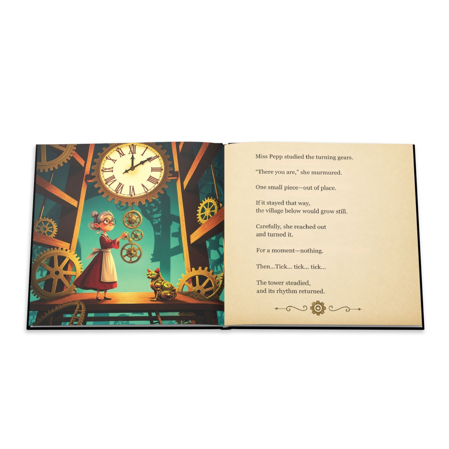 Miss Pepp and the Clockwork Cat Book, Personalized Hardcover Children's Book, Bedtime Story, Steampunk Picture Book, Gift