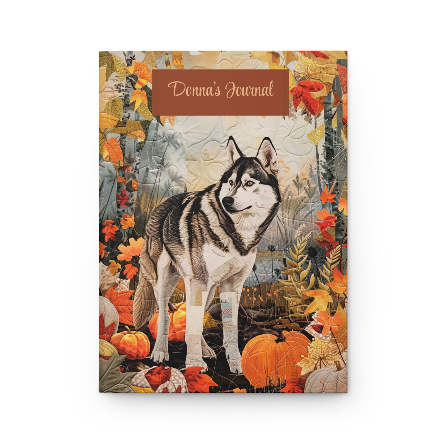 Quilted-Look Husky Journal - Autumn Forest Scene, Dog Lover Gift
