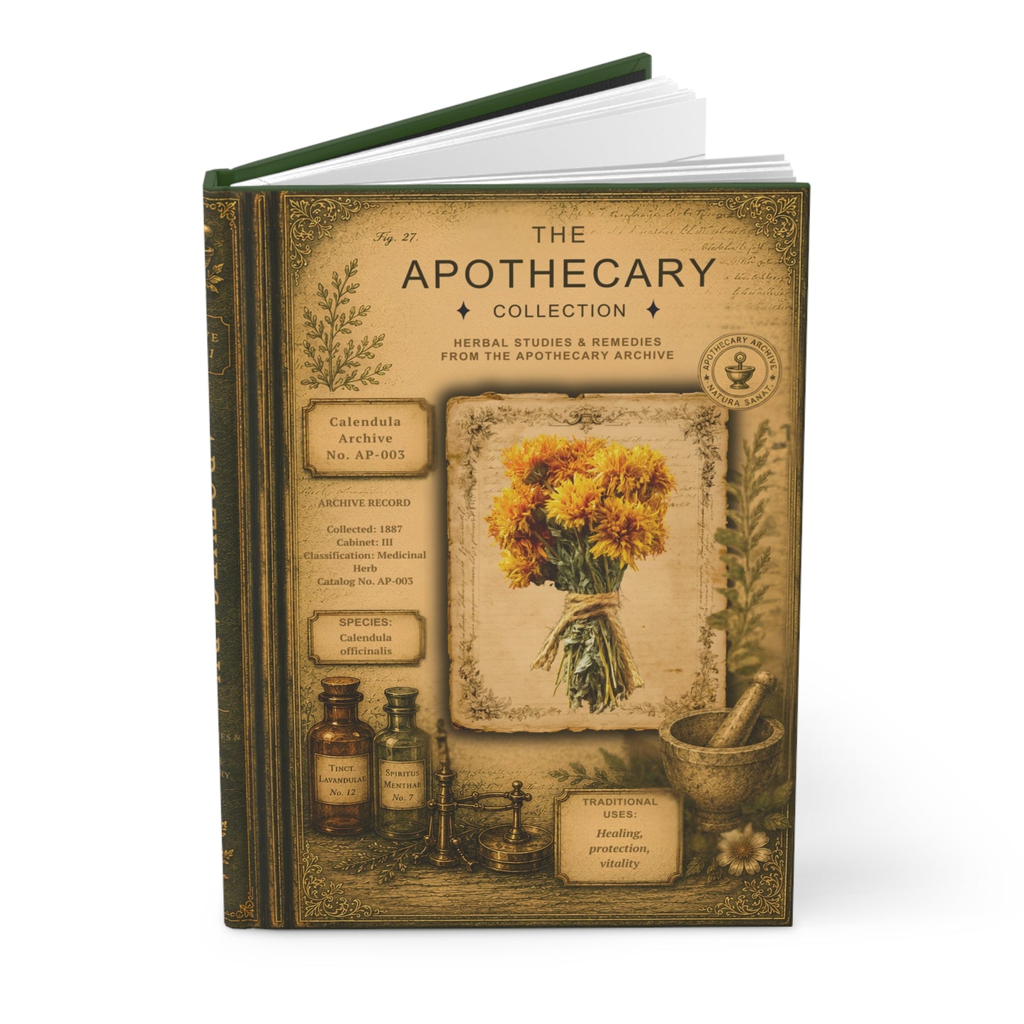 Calendula Journal, Personalized Herbal Journal, Apothecary Notebook, Botanical Writing Journal, Dark Academia Gift