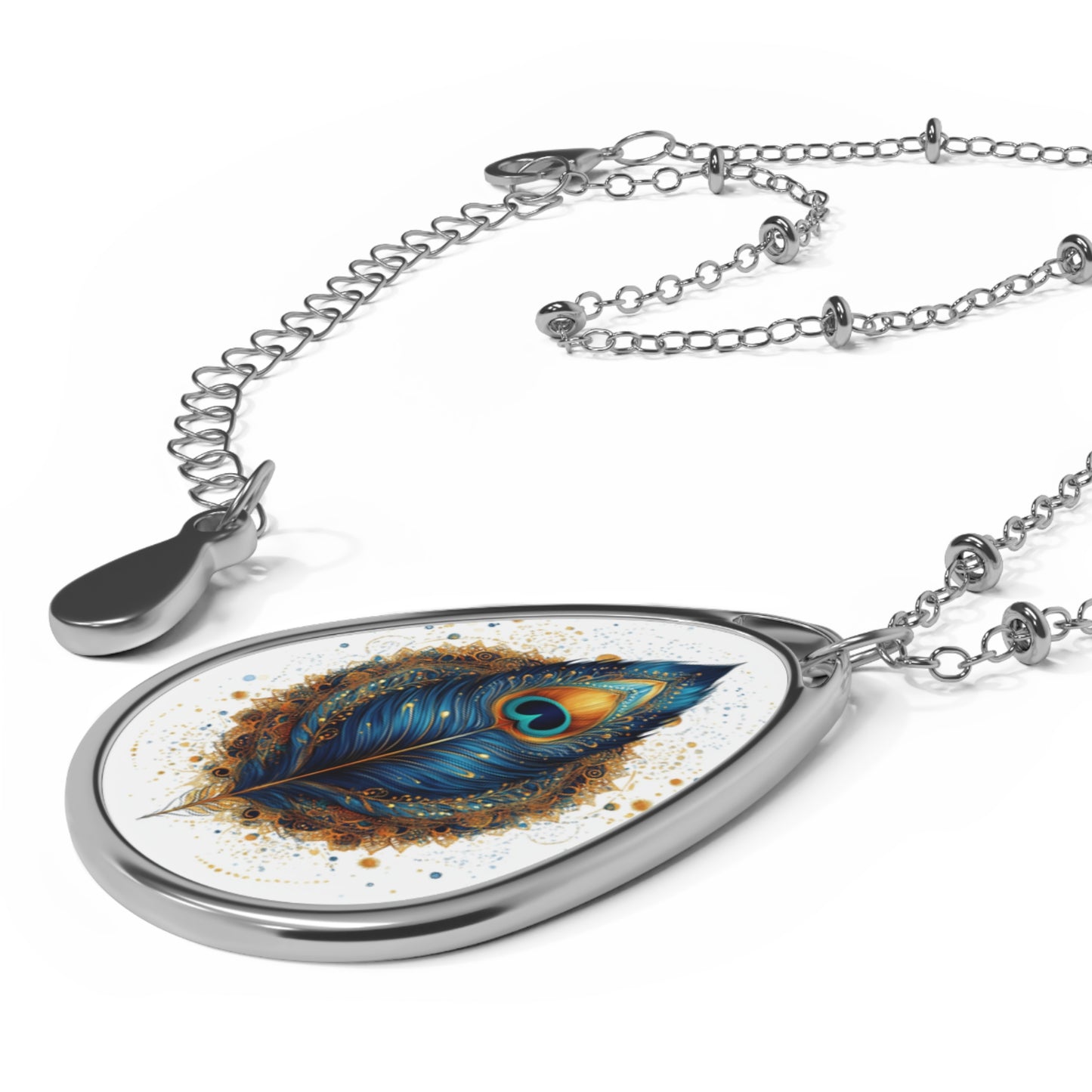 Peacock Feather Necklace – Teardrop Pendant with Vibrant Detail | Boho Spirit Animal Jewelry with Symbolic Design