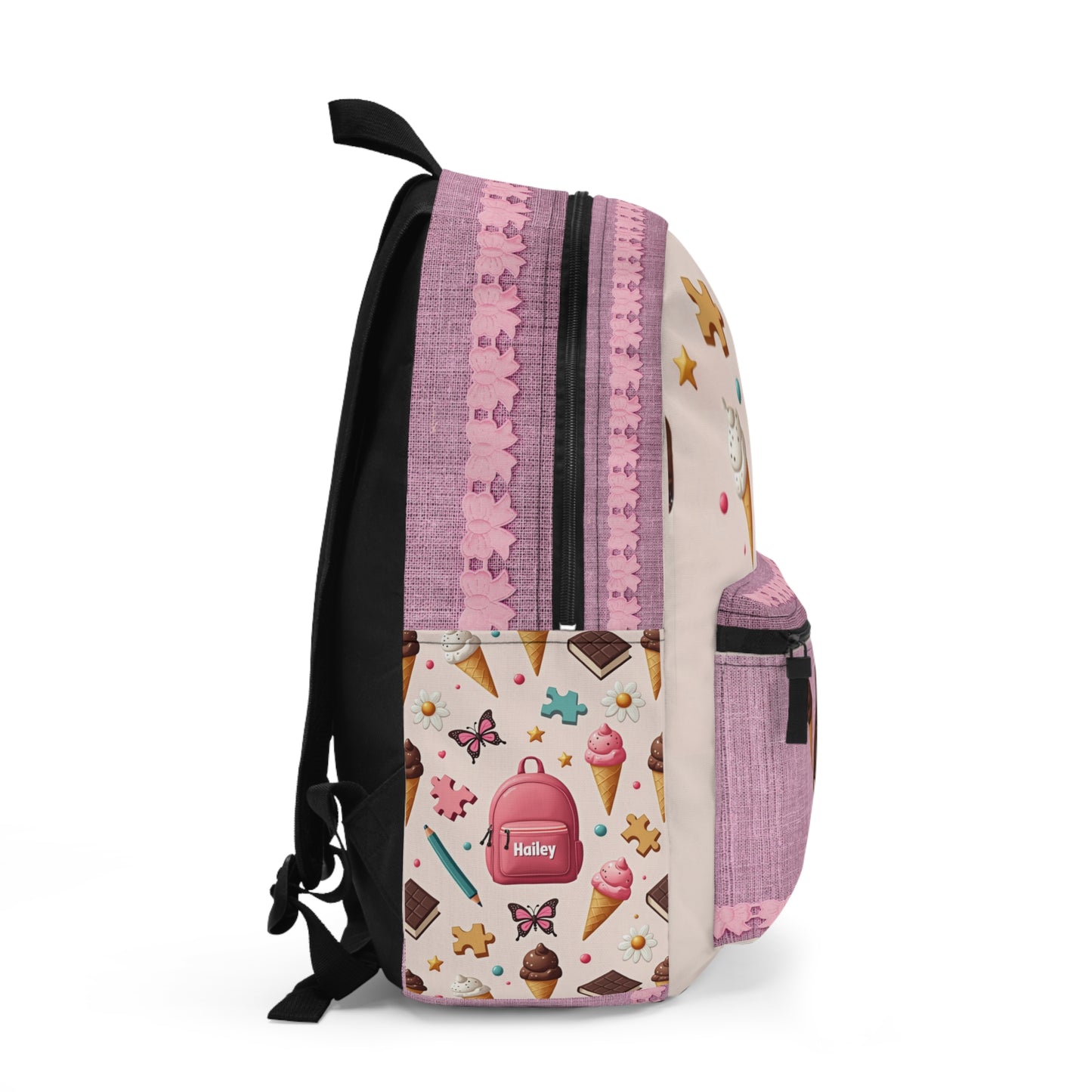 Cute Ice Cream Pattern Kids Backpack — Pink Butterfly & Dessert Print