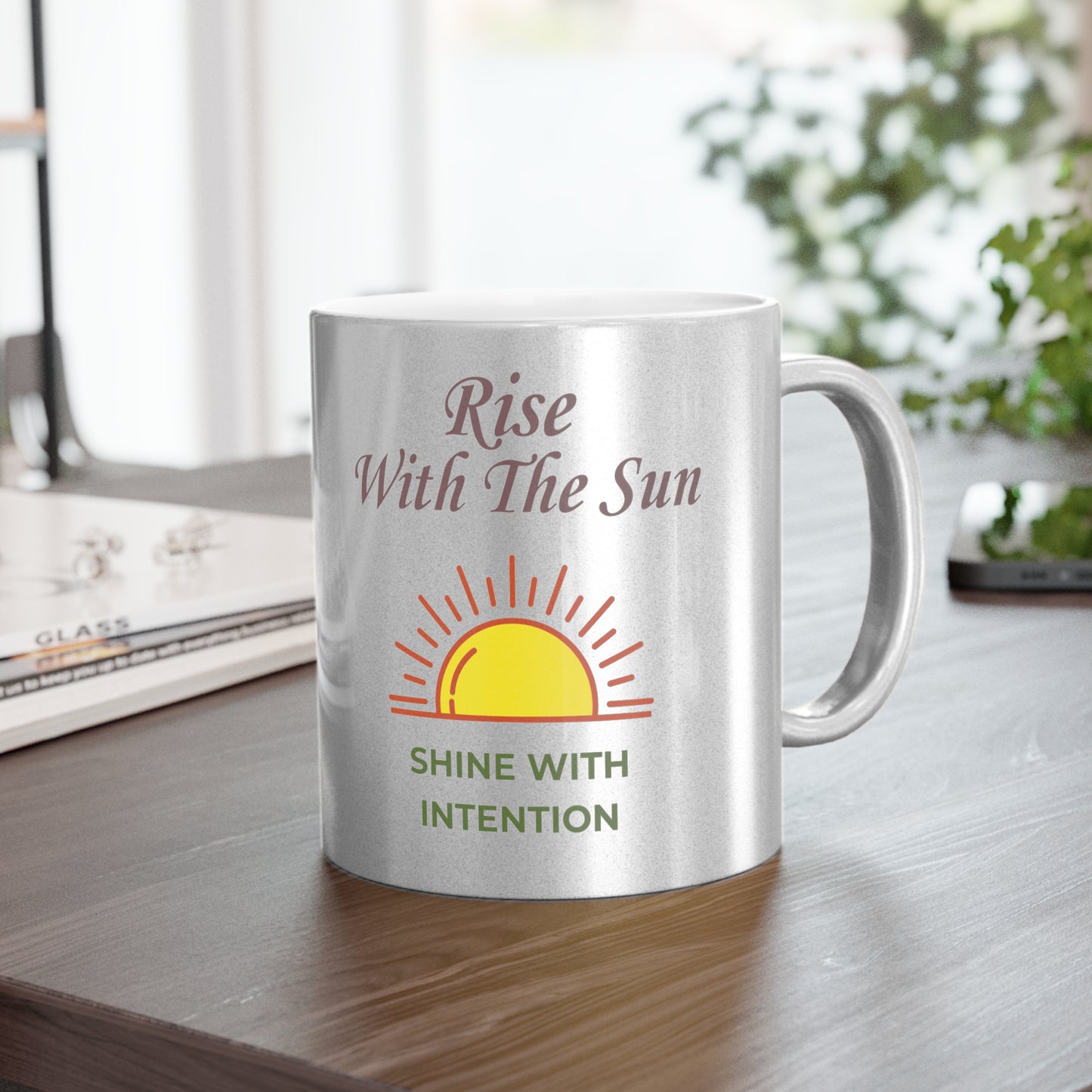 Bohemian Sunrise Metallic Mug – Gold or Silver Finish – Rise With The Sun, Shine With Intention