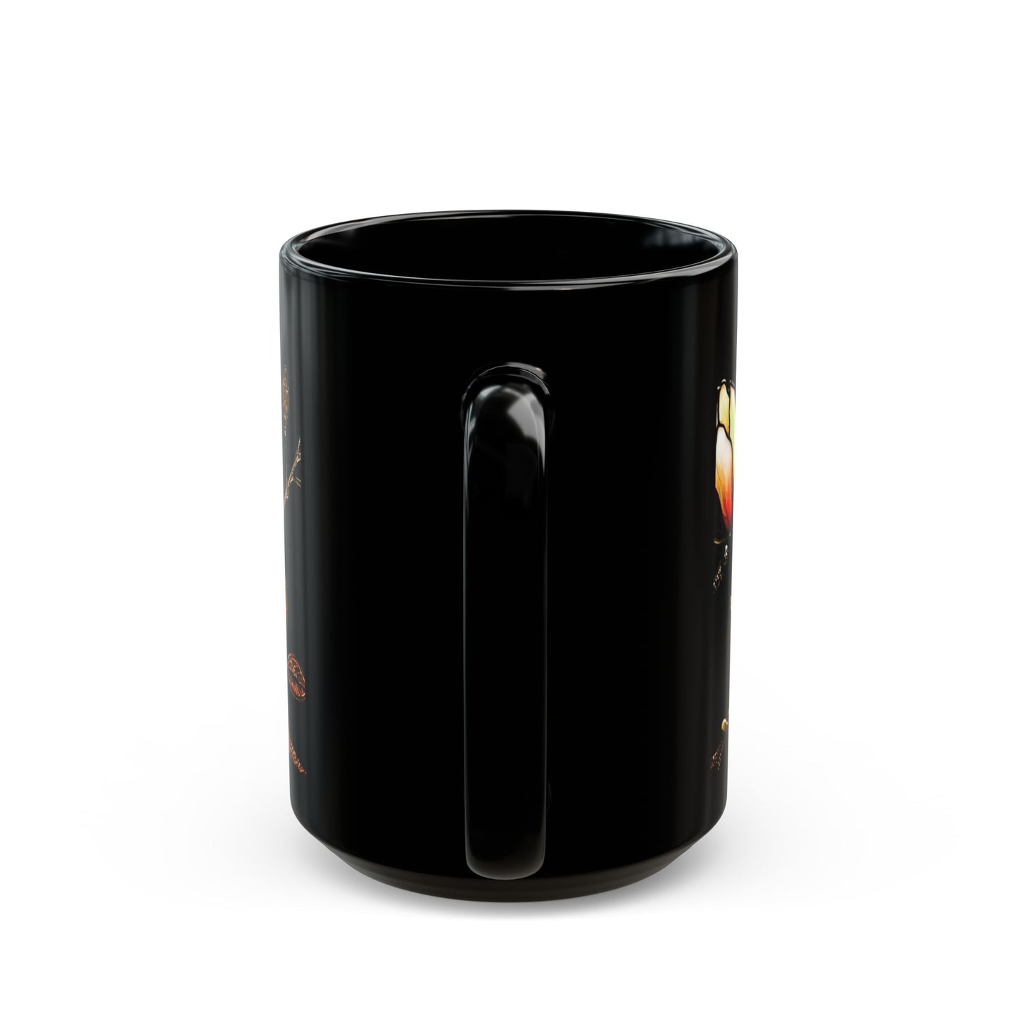 Stained Glass Look Hummingbird – Black Ceramic Mug