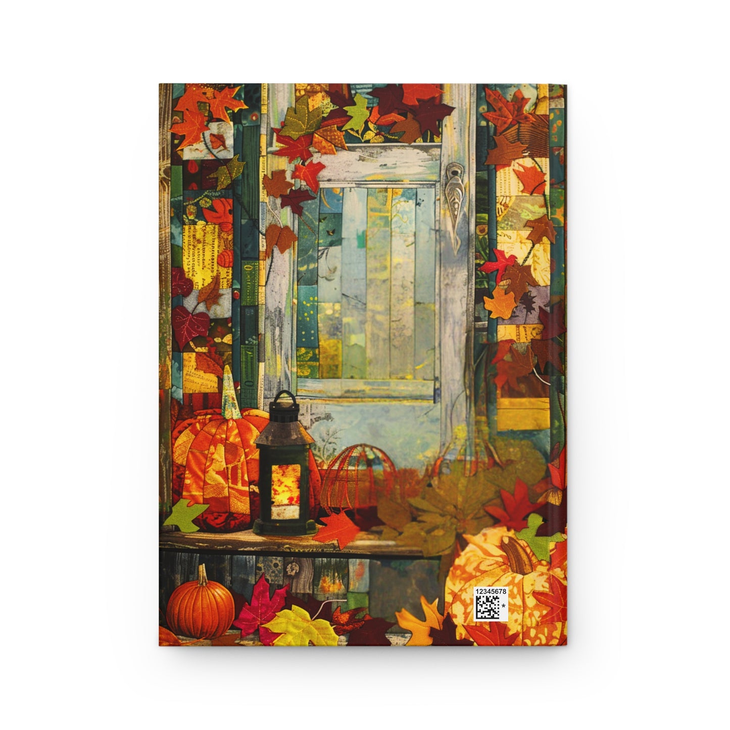 Quilted-Look Calico Cat Journal - Autumn Lantern Scene, Cat Lover Gift