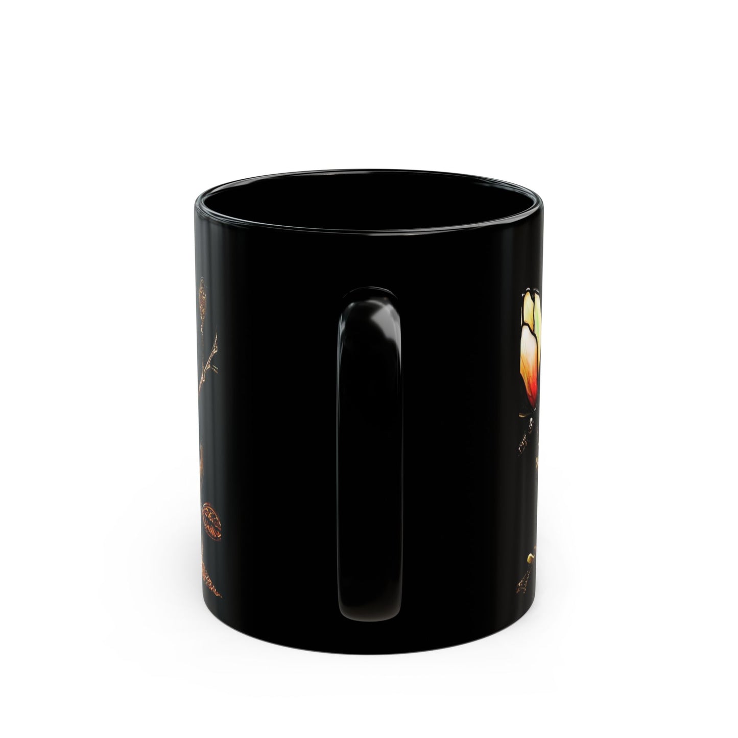 Stained Glass Look Hummingbird – Black Ceramic Mug