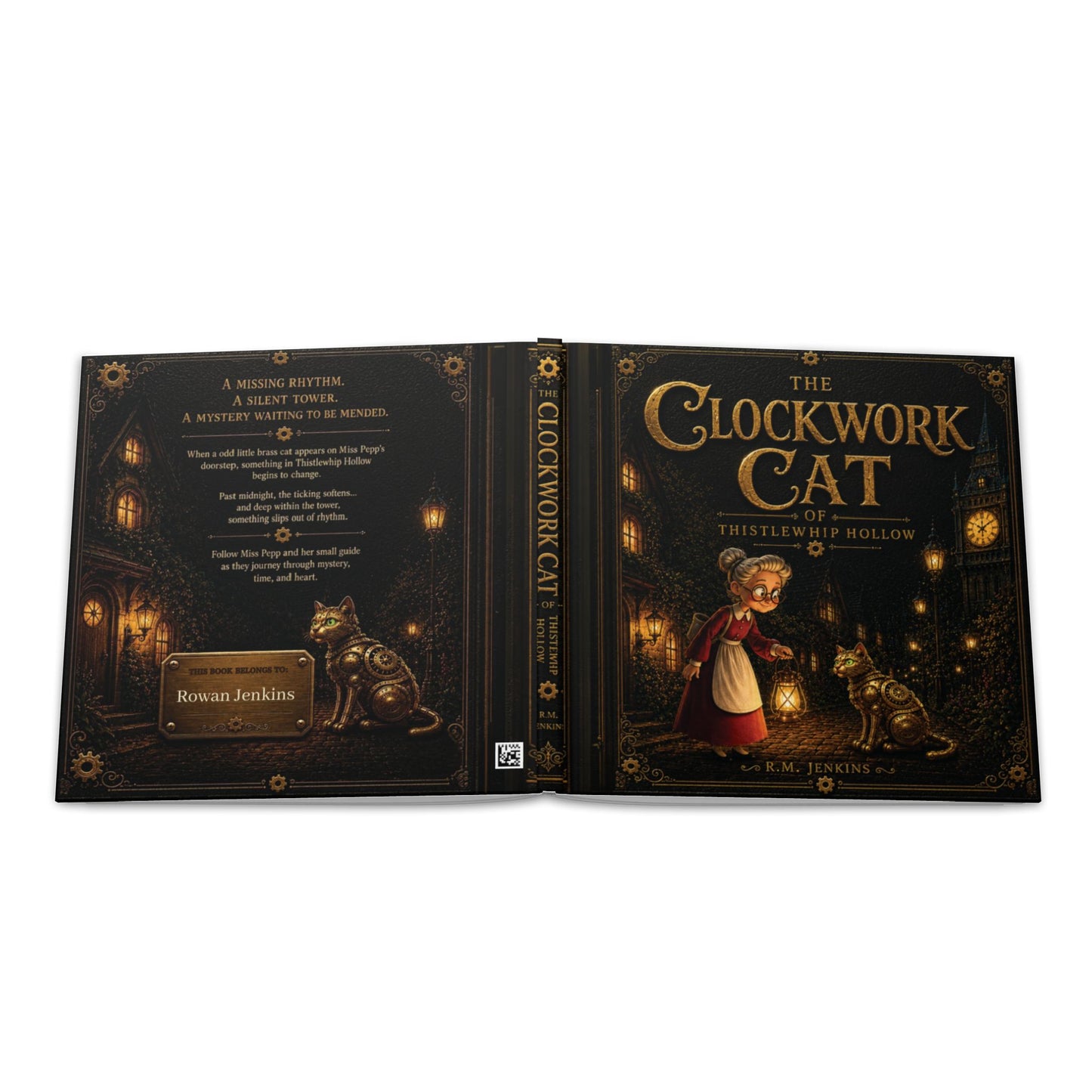 Miss Pepp and the Clockwork Cat Book, Personalized Hardcover Children's Book, Bedtime Story, Steampunk Picture Book, Gift