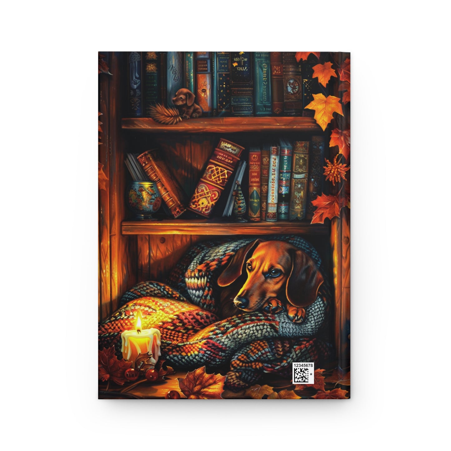Quilted-Look Dachshund Journal - Cozy Bookshelf Scene, Dog Lover Gift