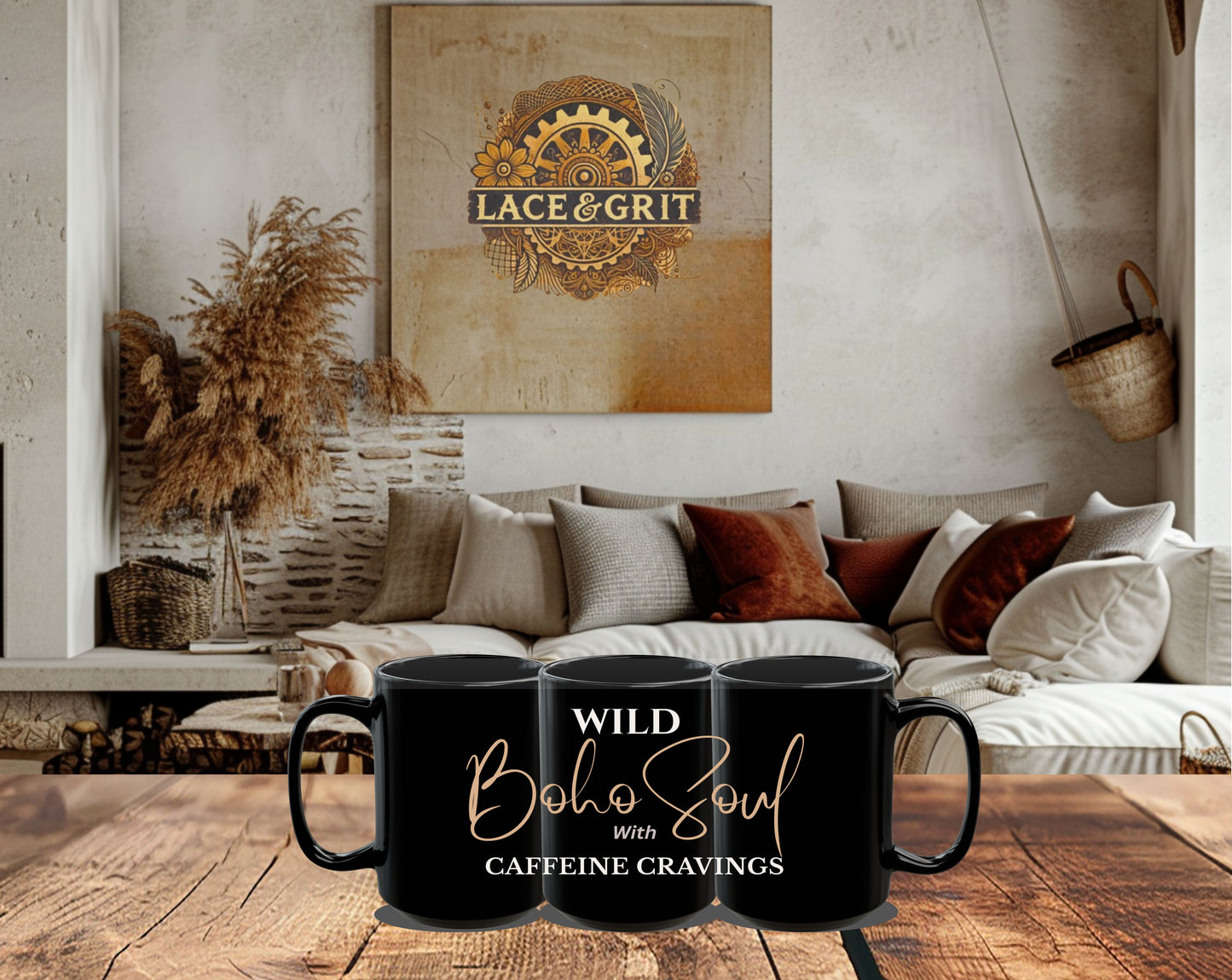 Wild Boho Soul with Caffeine Cravings – Black Ceramic Mug