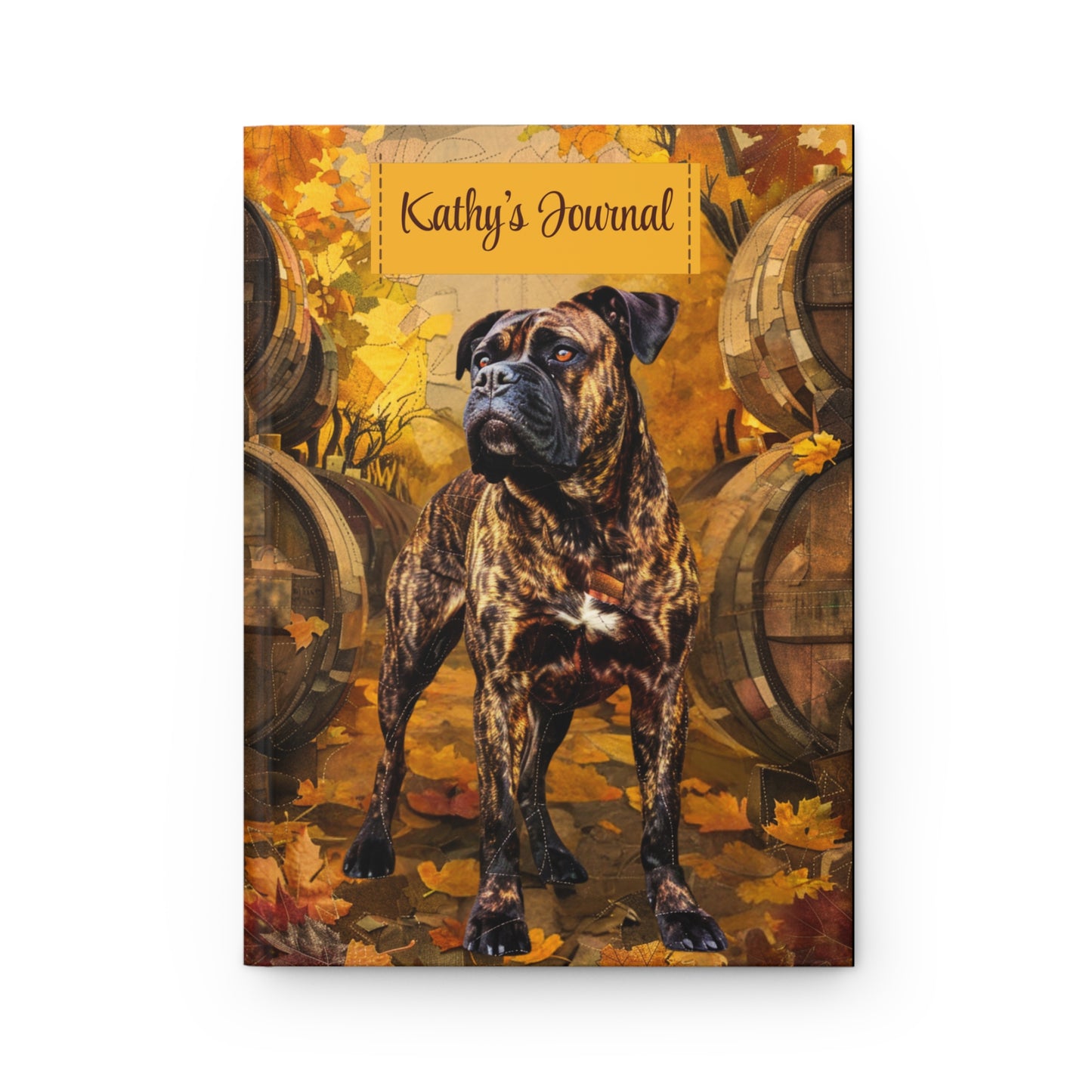 Quilted-Look Brindle Boxer Journal - Autumn Vineyard Scene, Dog Gift