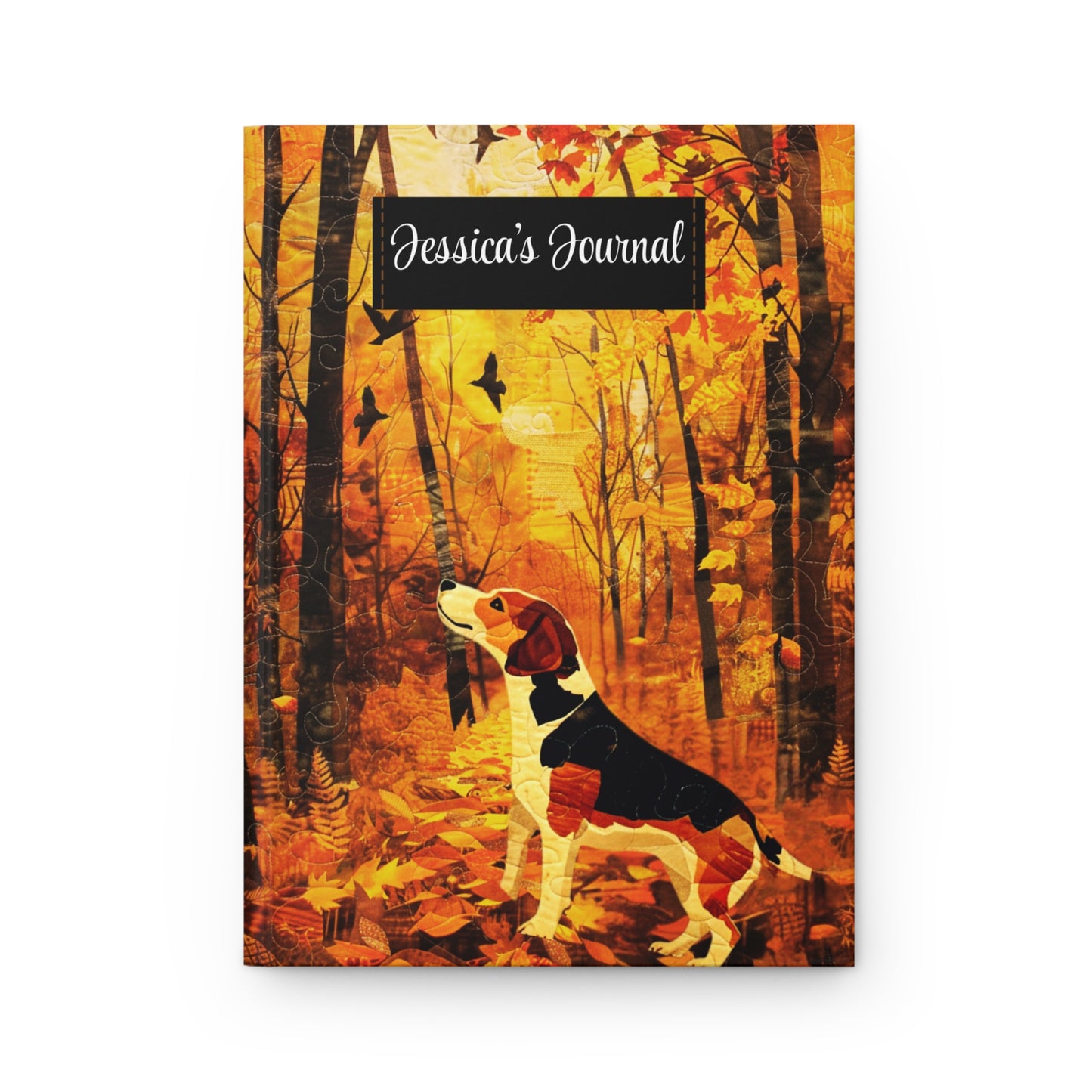 Quilted-Look Beagle Journal - Autumn Woods Scene, Dog Lover Gift