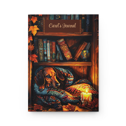 Quilted-Look Dachshund Journal - Cozy Bookshelf Scene, Dog Lover Gift