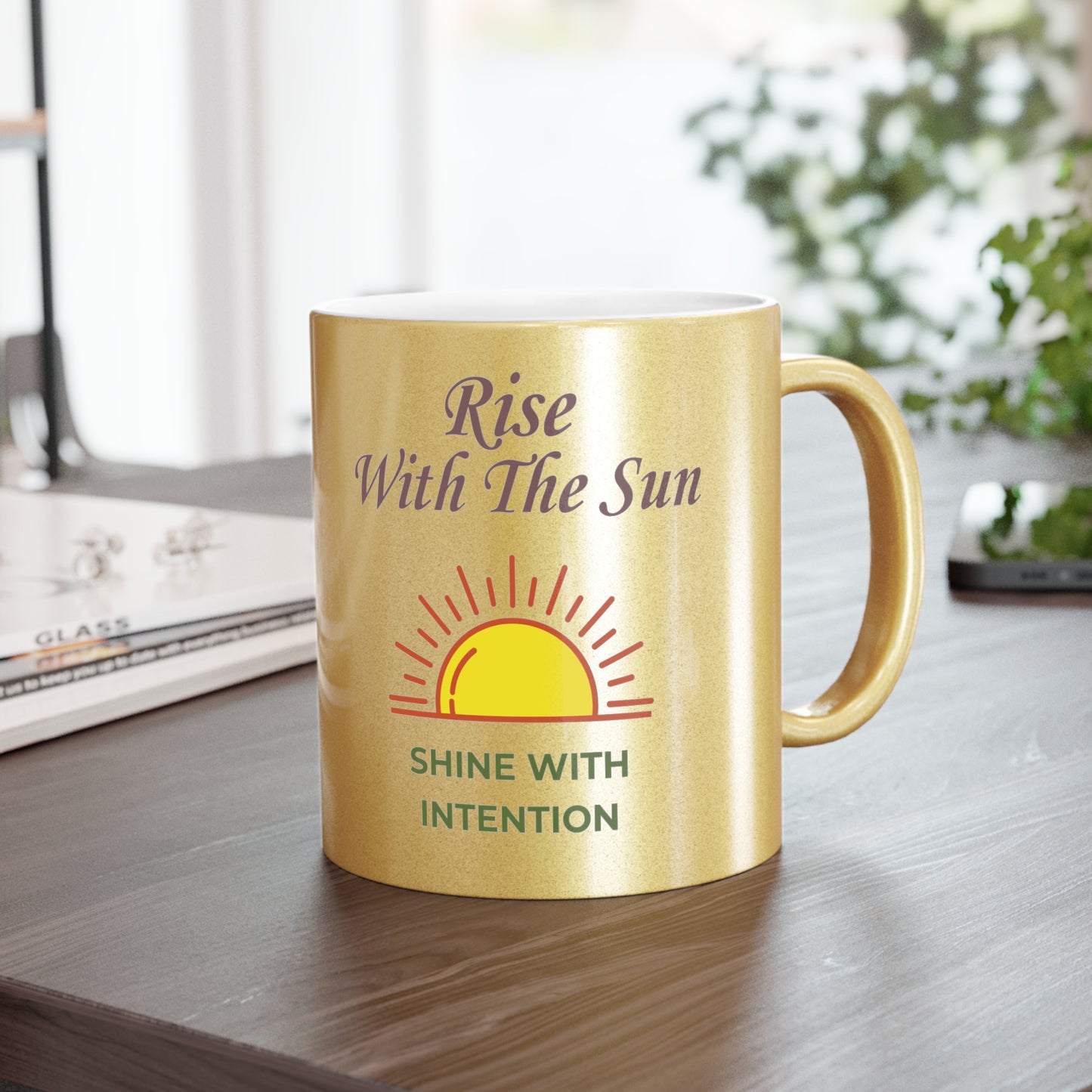 Bohemian Sunrise Metallic Mug – Gold or Silver Finish – Rise With The Sun, Shine With Intention