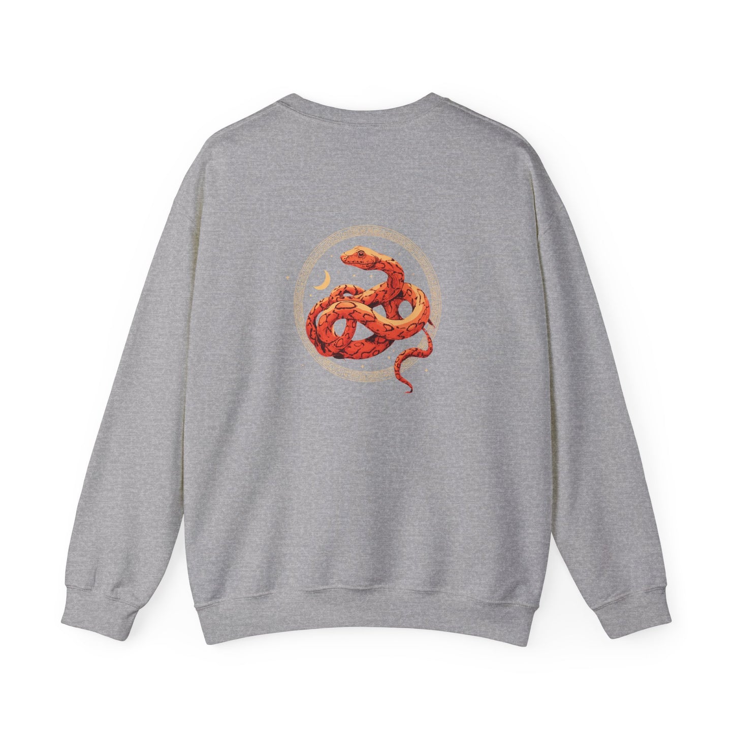 Celestial Serpent Sweatshirt – Boho Lunar Snake Design in Gold & Ember | Unisex Fleece by Lace & Grit