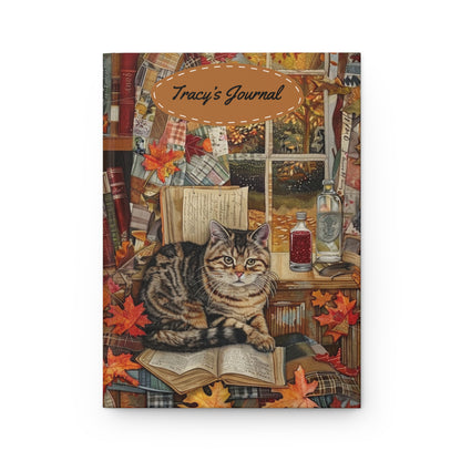 Quilted-Look Scottish Fold Journal - Autumn Study Scene, Cat Lover Gift