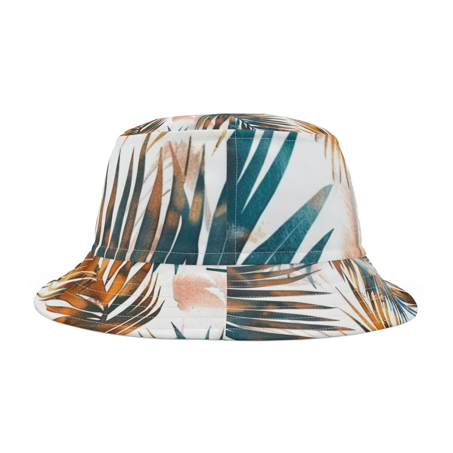 Tropical Muse Bucket Hat – Boho Palm Leaf Pattern in Teal & Copper | Unisex All-Over Print Hat by Lace & Grit