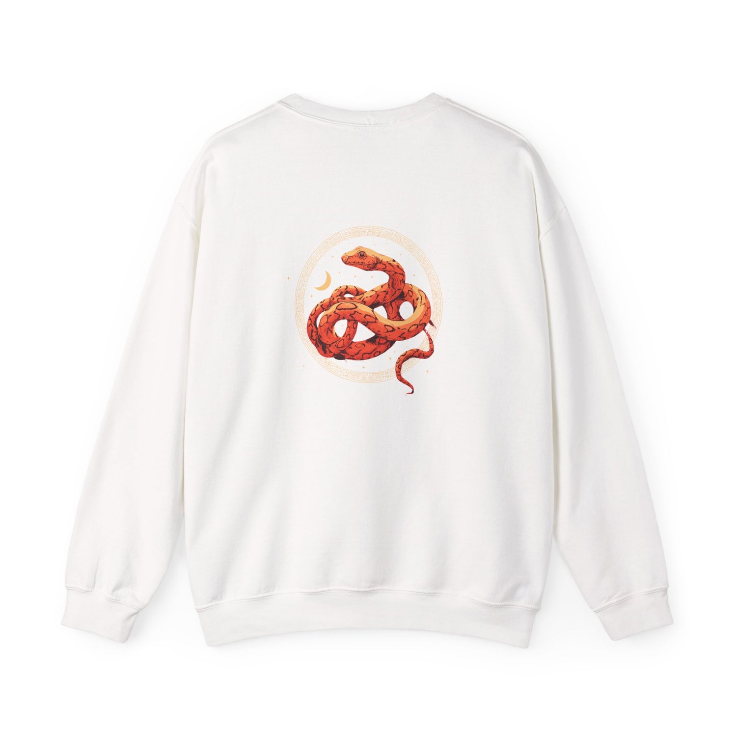 Celestial Serpent Sweatshirt – Boho Lunar Snake Design in Gold & Ember | Unisex Fleece by Lace & Grit