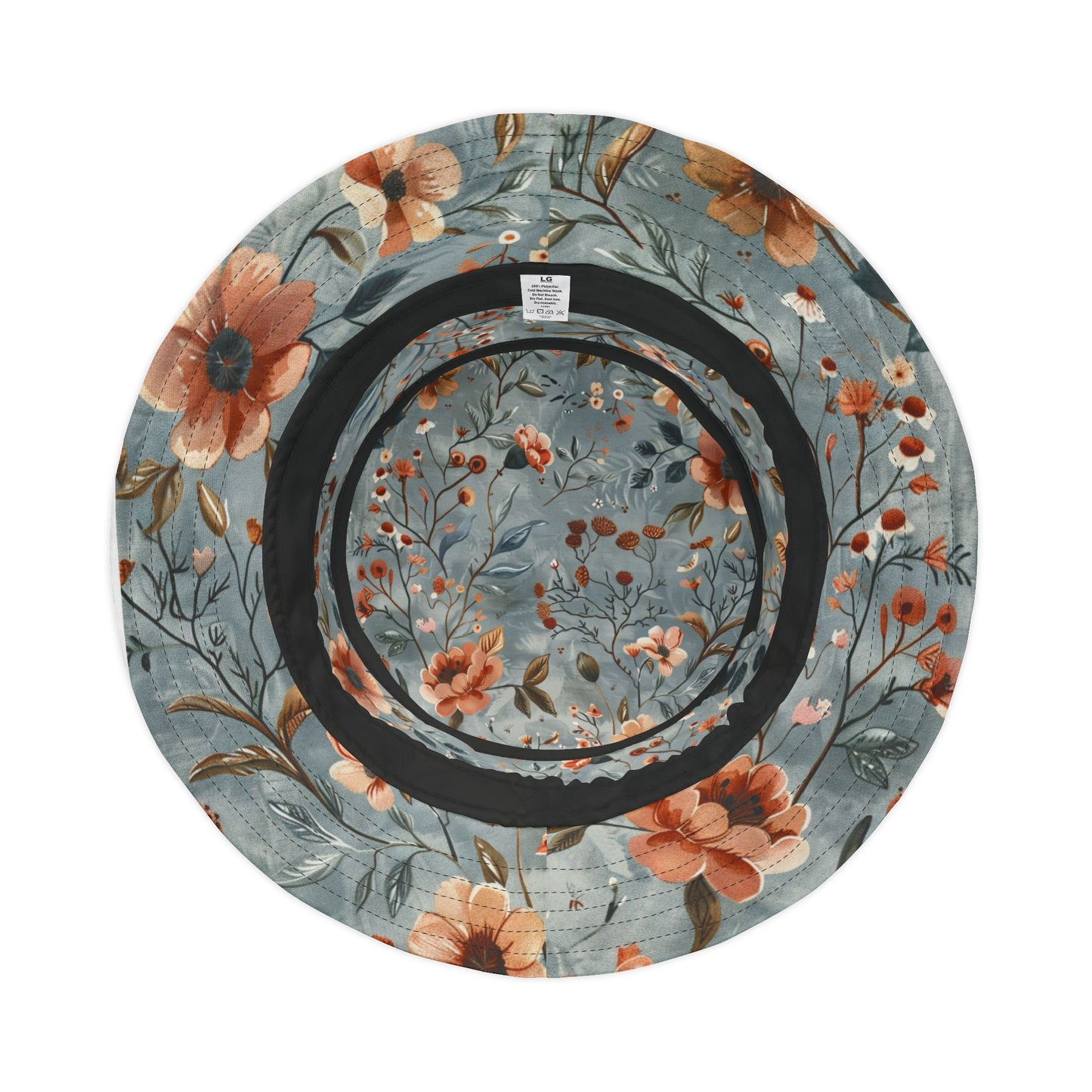 Wildflower Sky Bucket Hat – Rustic Floral Pattern in Dusty Blue & Terra Cotta | Unisex All-Over Print Hat by Lace & Grit