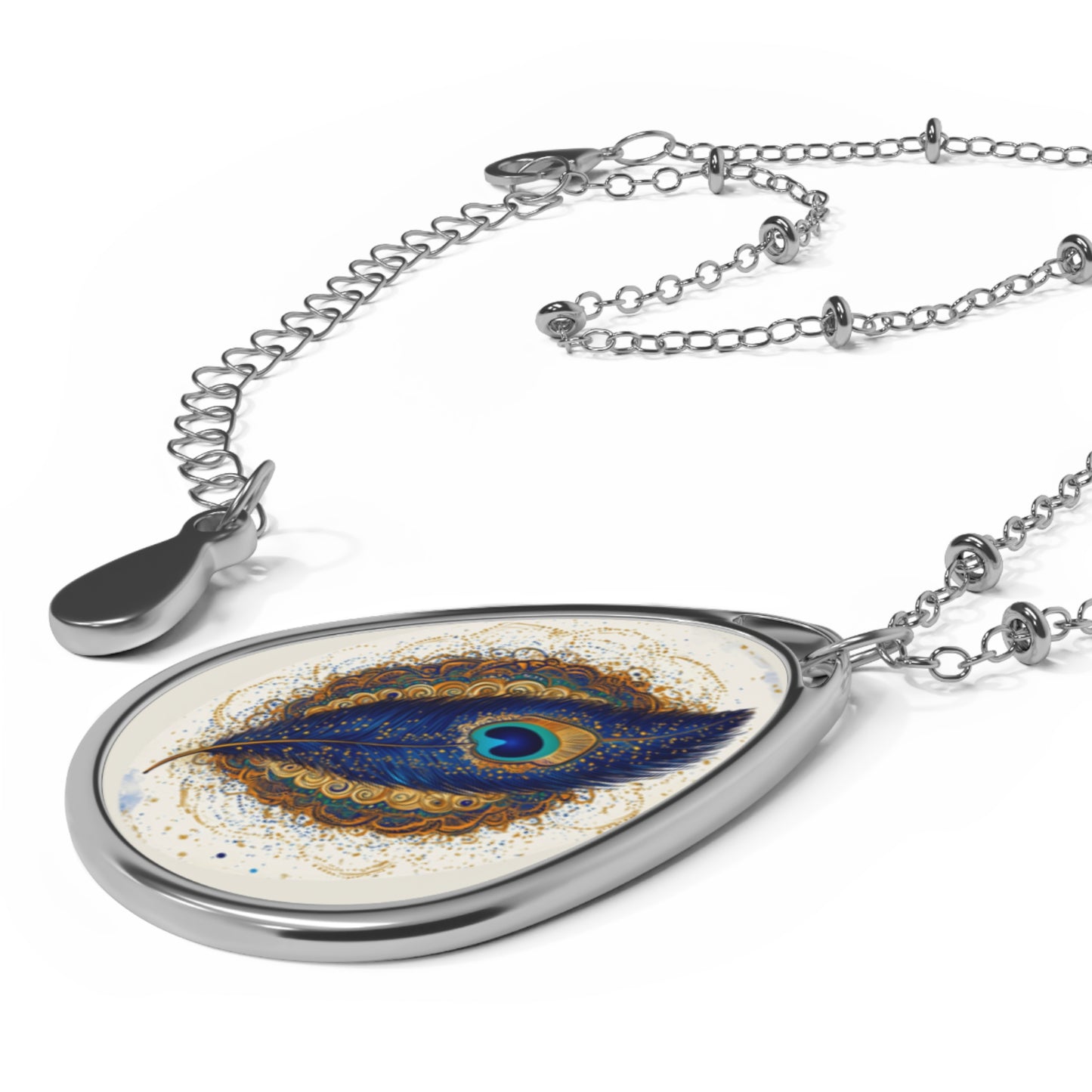 Peacock Feather Necklace – Bohemian Teardrop Pendant with Golden Flourish | Symbolic Nature-Inspired Jewelry for Free Spirits