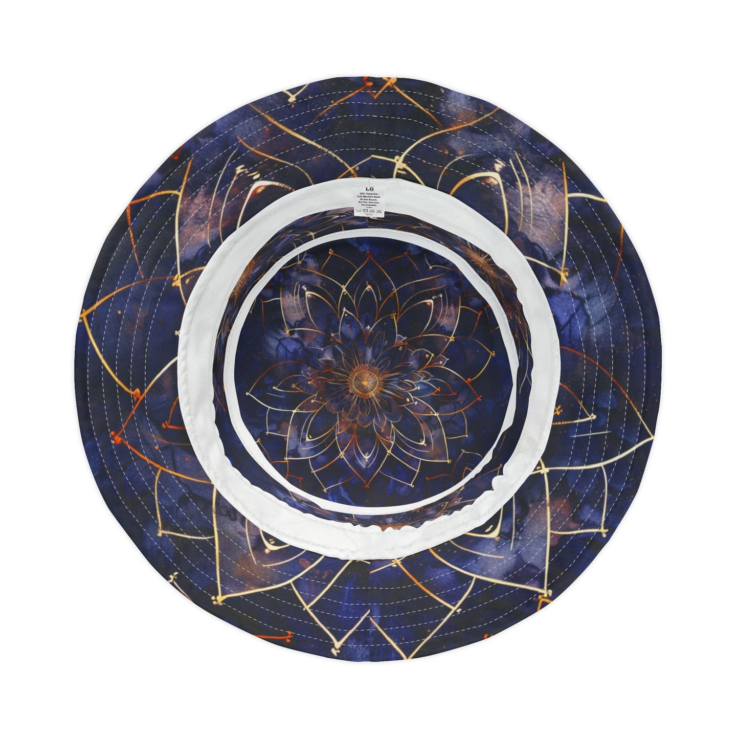 Celestial Bloom Bucket Hat – Cosmic Mandala in Indigo & Gold | Unisex All-Over Print Hat by Lace & Grit.