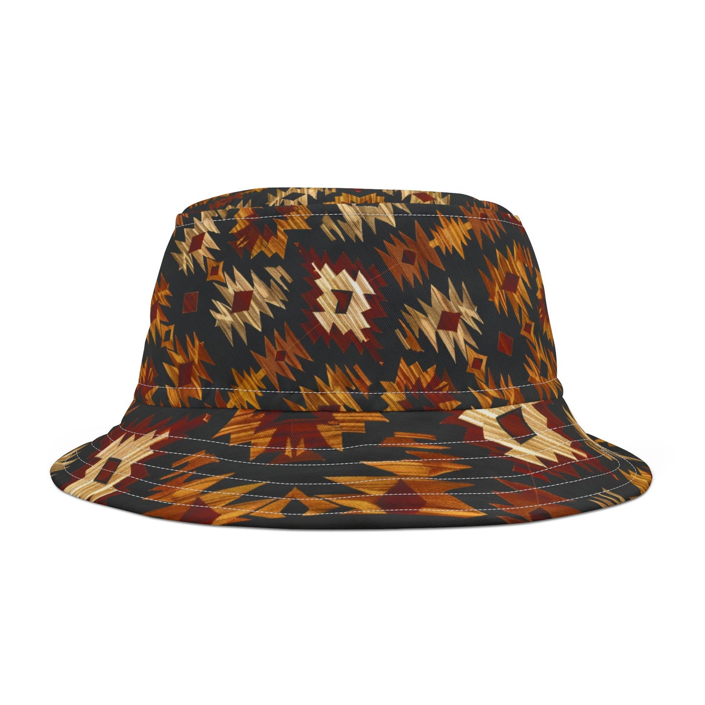 Nomad Ember Bucket Hat – Tribal Desert Pattern in Rust & Sand | Unisex All-Over Print Hat by Lace & Grit