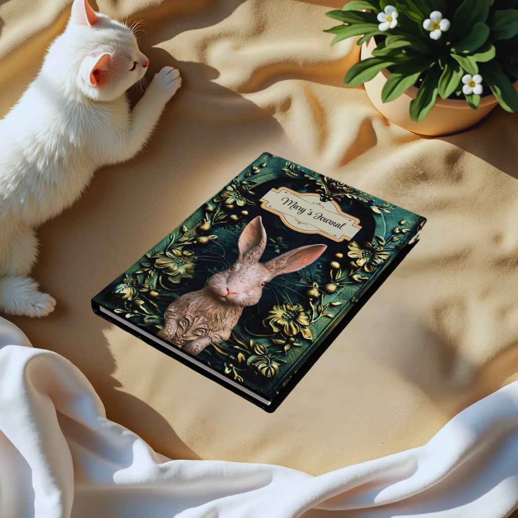 Embossed Look Rabbit Journal – Whimsical Garden Writing Notebook