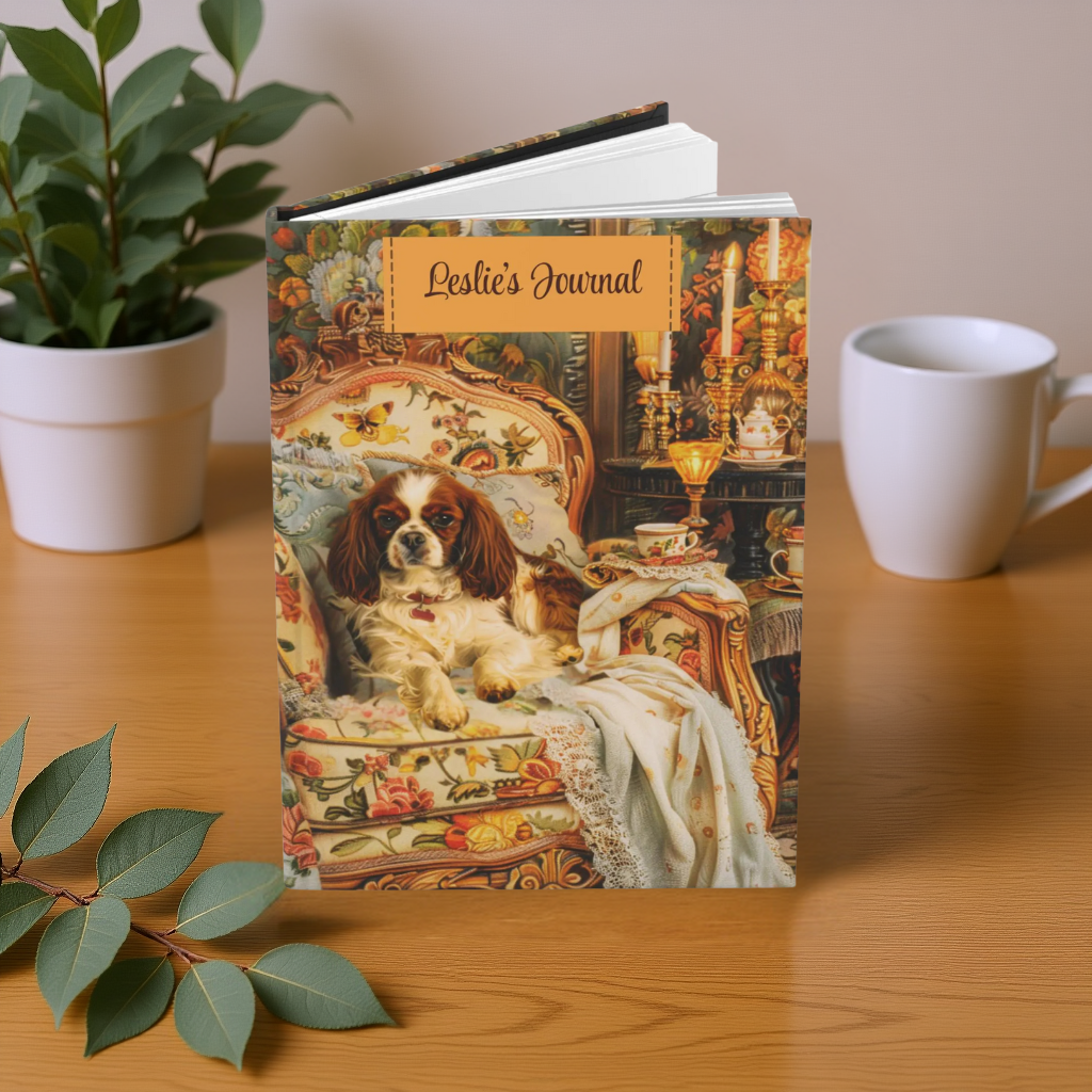 Quilted-Look Cavalier King Charles Journal - Vintage Armchair Scene