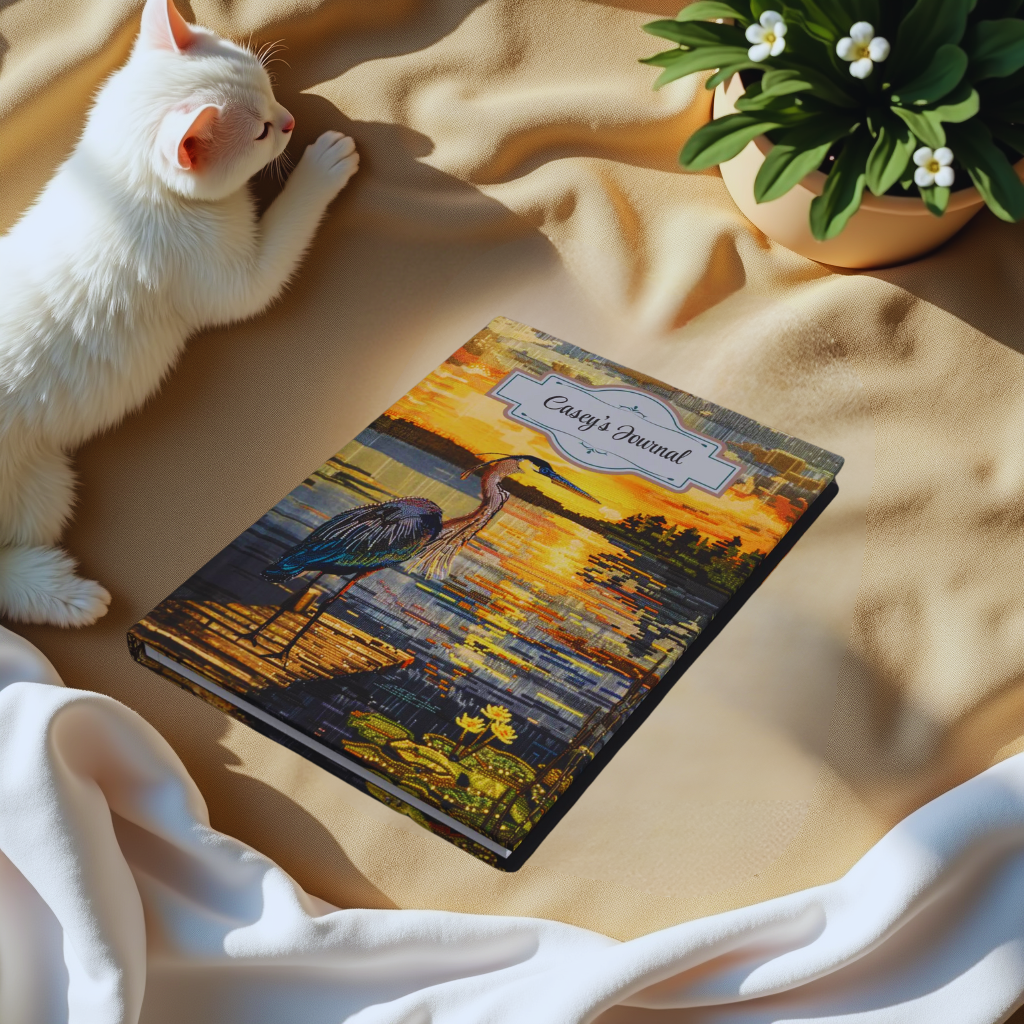 Beaded Look Blue Heron – Hardcover Journal