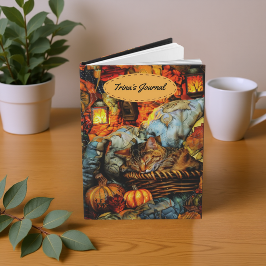 Quilted-Look Exotic Shorthair Cat Journal - Cozy Autumn Basket Scene