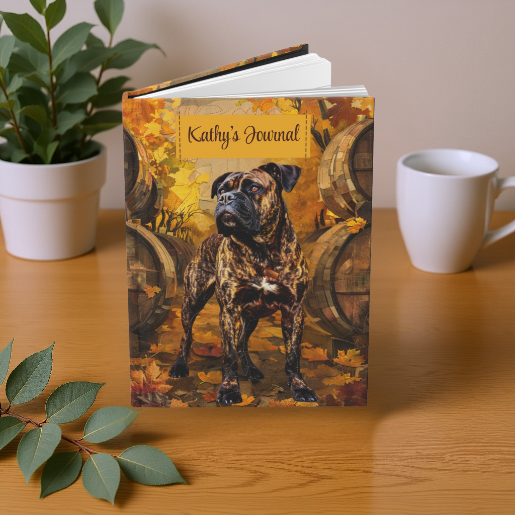 Quilted-Look Brindle Boxer Journal - Autumn Vineyard Scene, Dog Gift