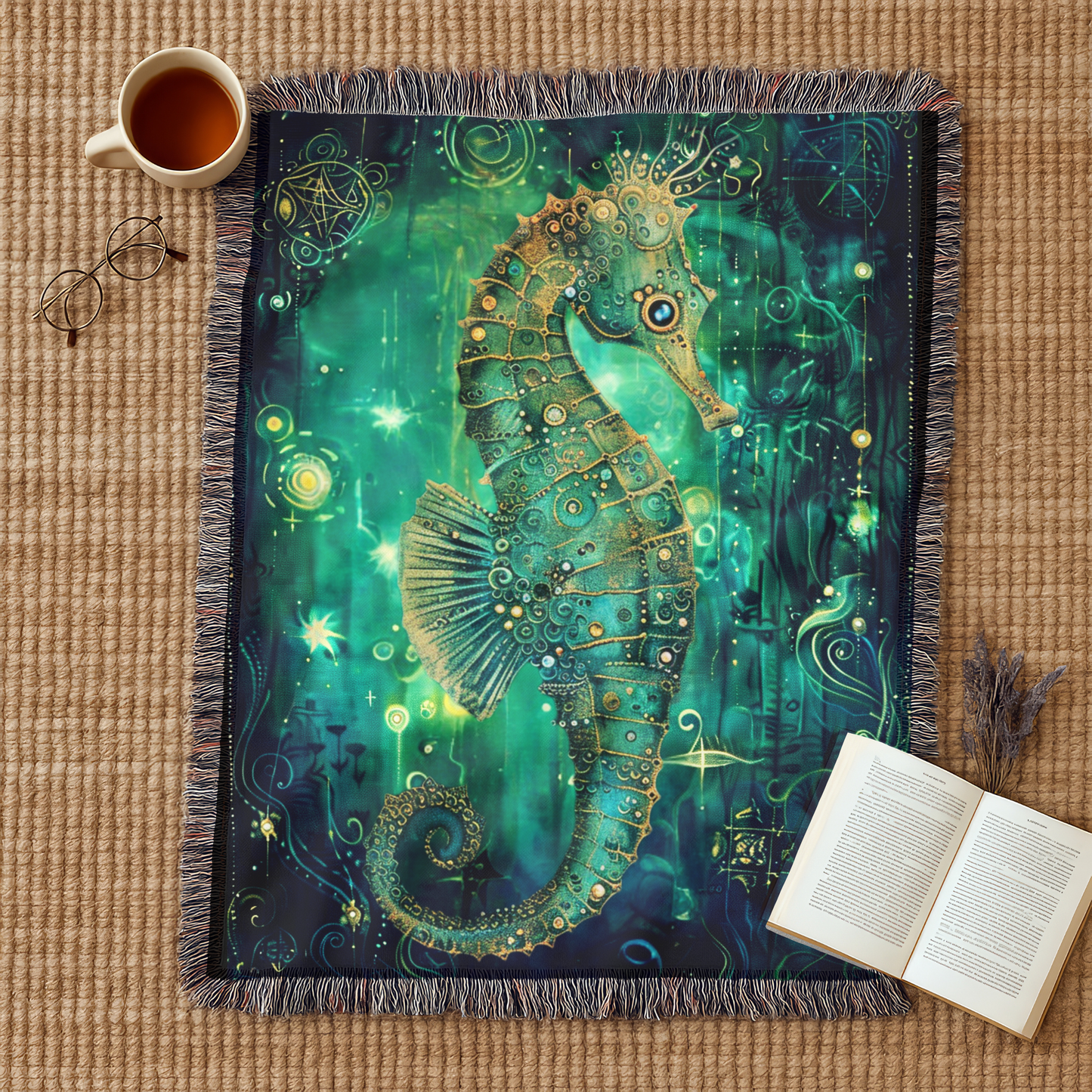 Beaded Look Seahorse – Woven Throw Blanket