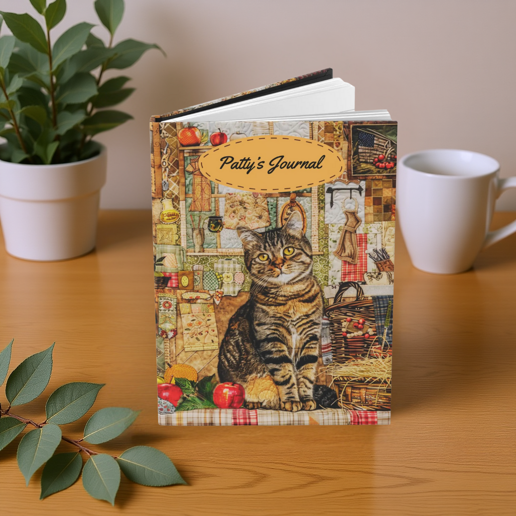 Quilted-Look Tabby Cat Journal - Country Kitchen Scene, Cat Lover Gift