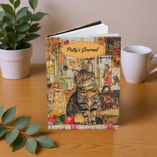 Quilted-Look Tabby Cat Journal - Country Kitchen Scene, Cat Lover Gift
