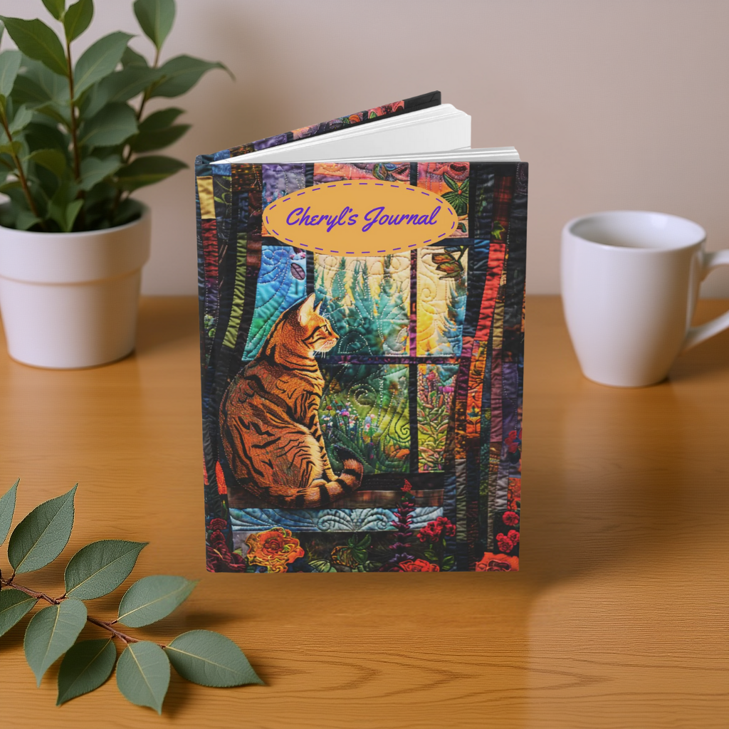 Quilted-Look Bengal Cat Journal - Window Scene, Cat Lover Gift