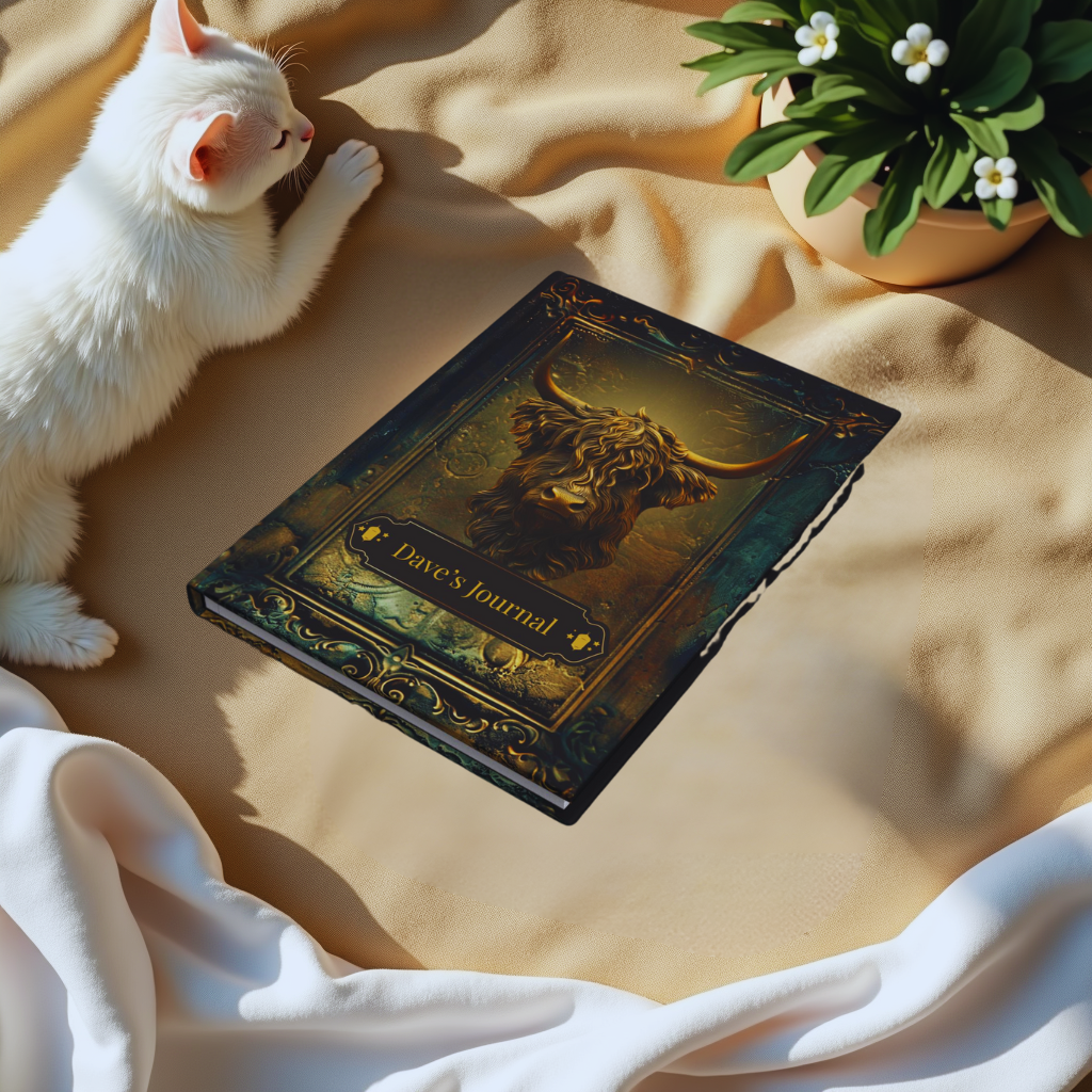 Embossed Look Highland Cow Journal – Rustic Fantasy Writing Notebook